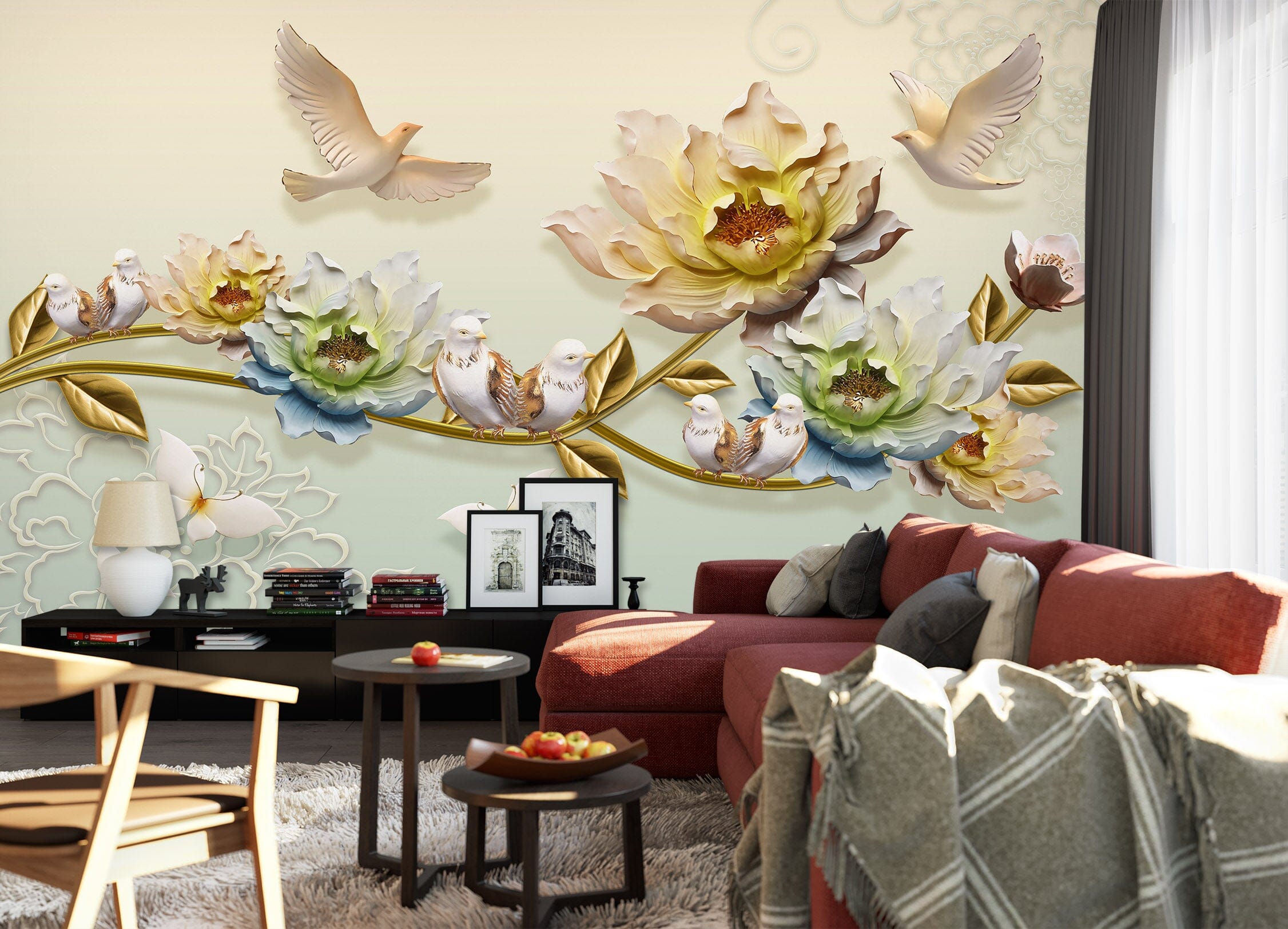 3D Flowers Birds 1610 Wall Murals Wallpaper AJ Wallpaper 2 