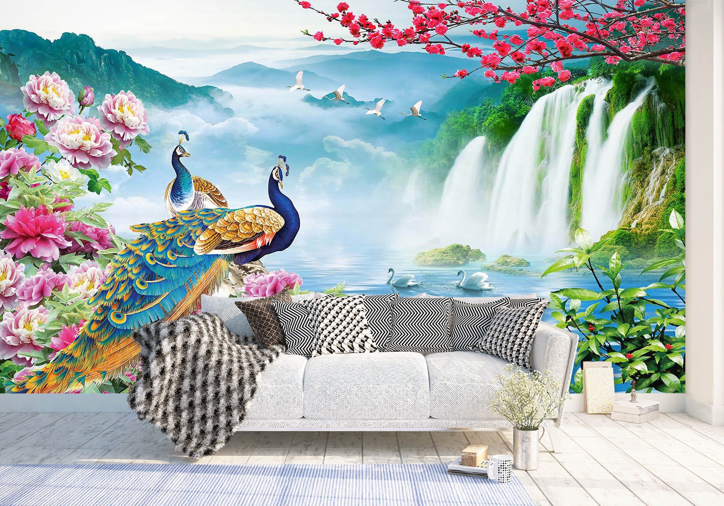 3D Peacock Falls 1419 Wall Murals Wallpaper AJ Wallpaper 2 
