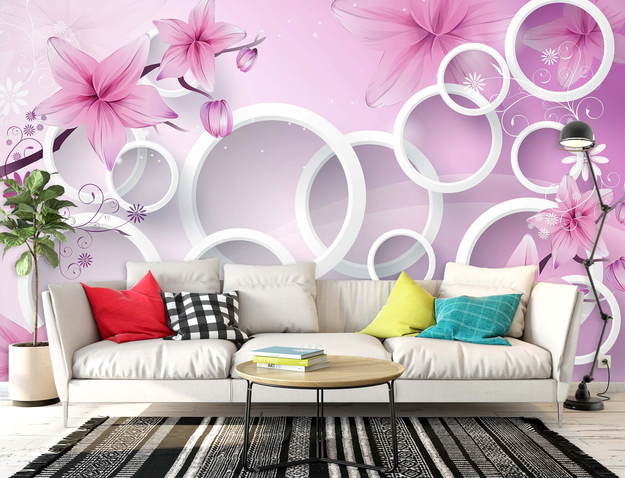 3D Purple Flowers 1408 Wall Murals Wallpaper AJ Wallpaper 2 