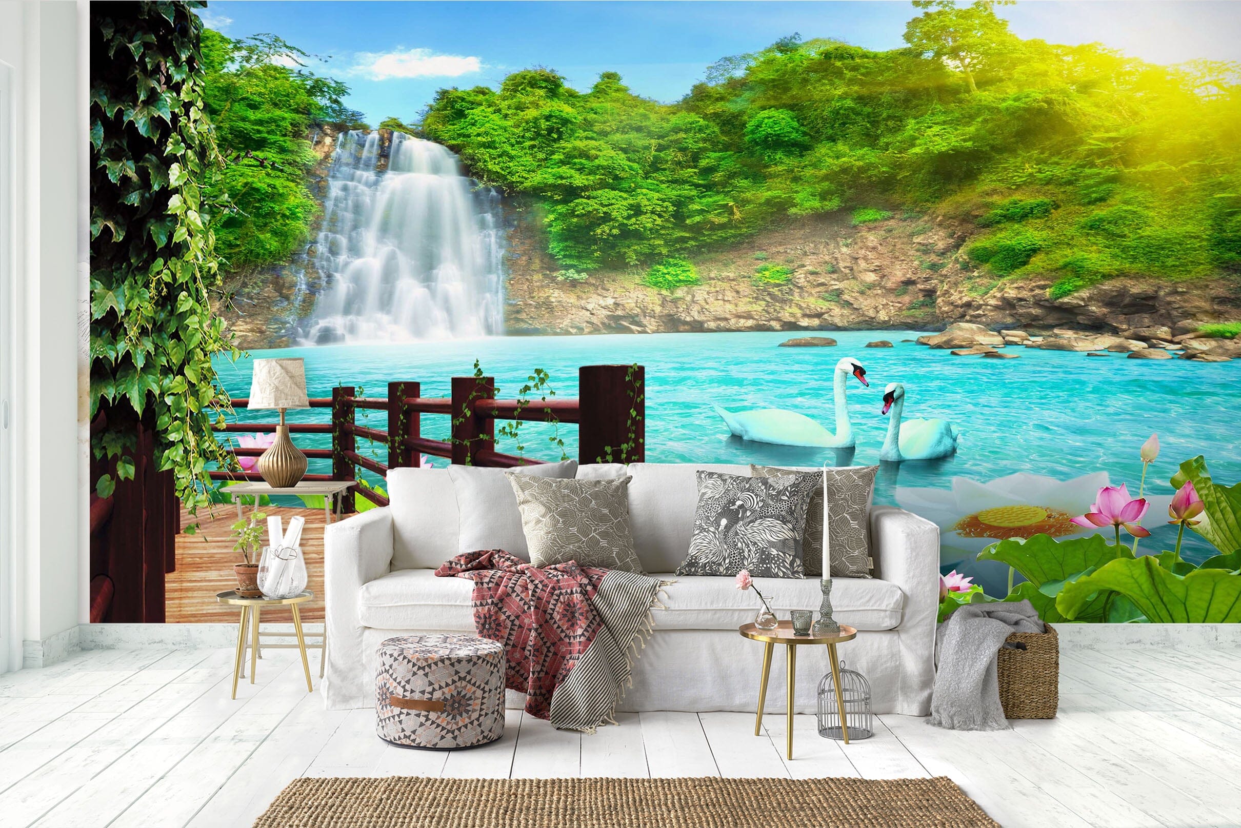 3D Swan Lake 1407 Wall Murals Wallpaper AJ Wallpaper 2 