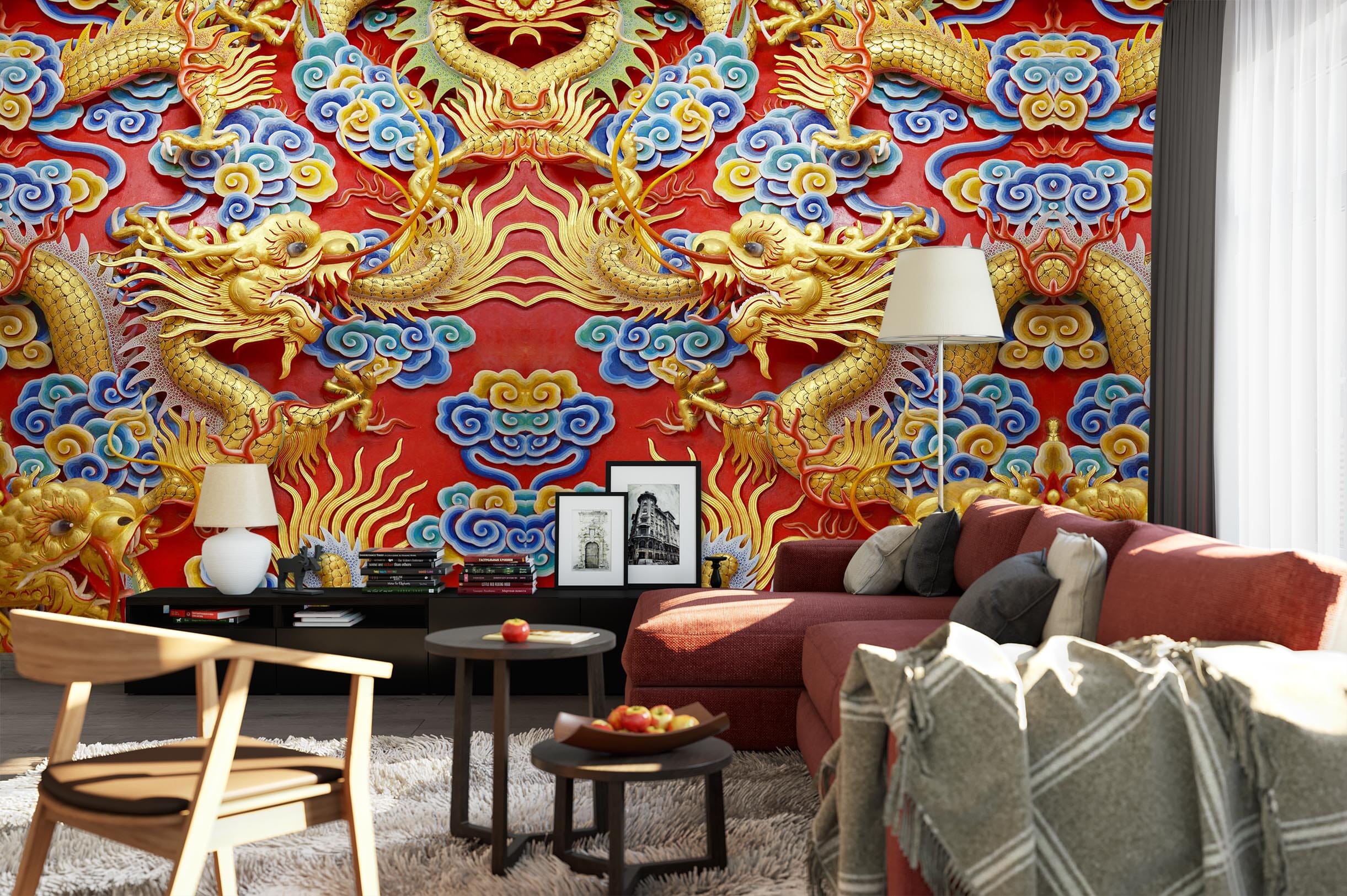 3D Carving Golden Dragon 2084 Wall Murals Wallpaper AJ Wallpaper 2 