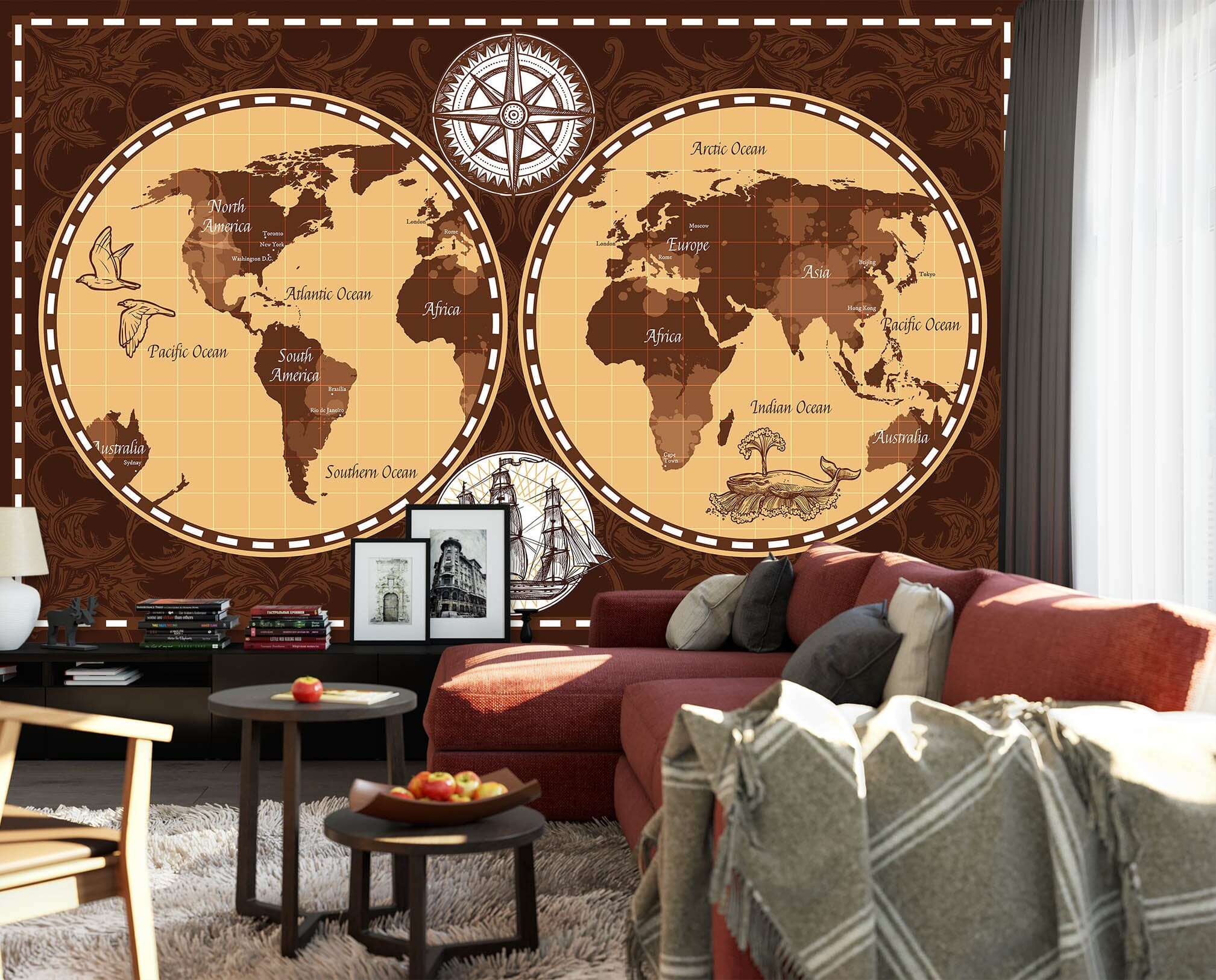 3D Abstract Dolphin 2068 World Map Wall Murals Wallpaper AJ Wallpaper 2 