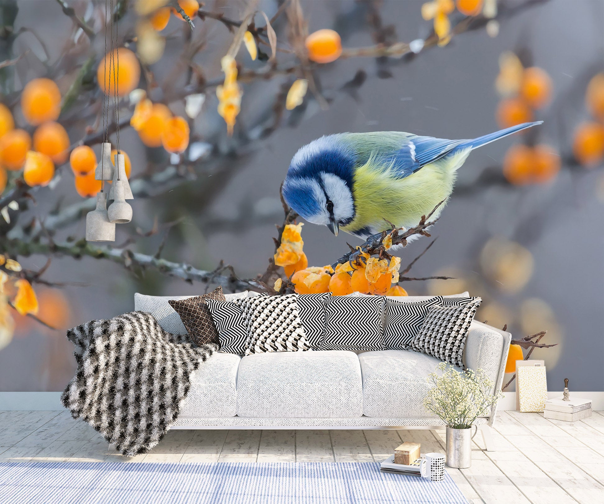 3D Flower Branch Blue Bird 58001 Wall Murals
