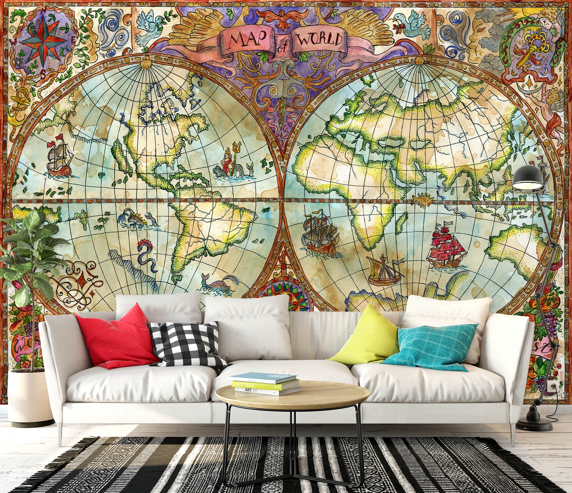 3D Seven Oceans 2070 World Map Wall Murals