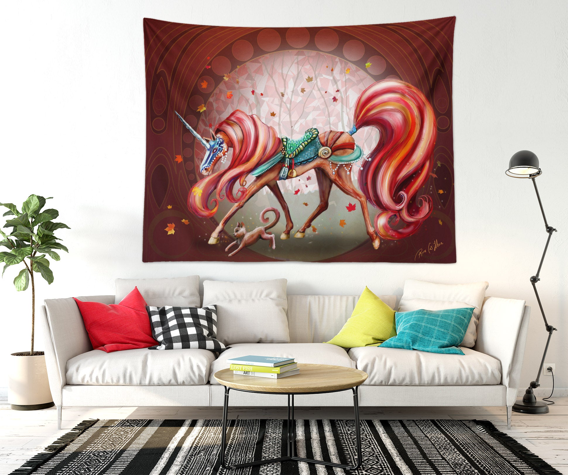 3D Maple Leaf Unicorn 553 Rose Catherine Khan Tapestry Hanging Cloth Hang