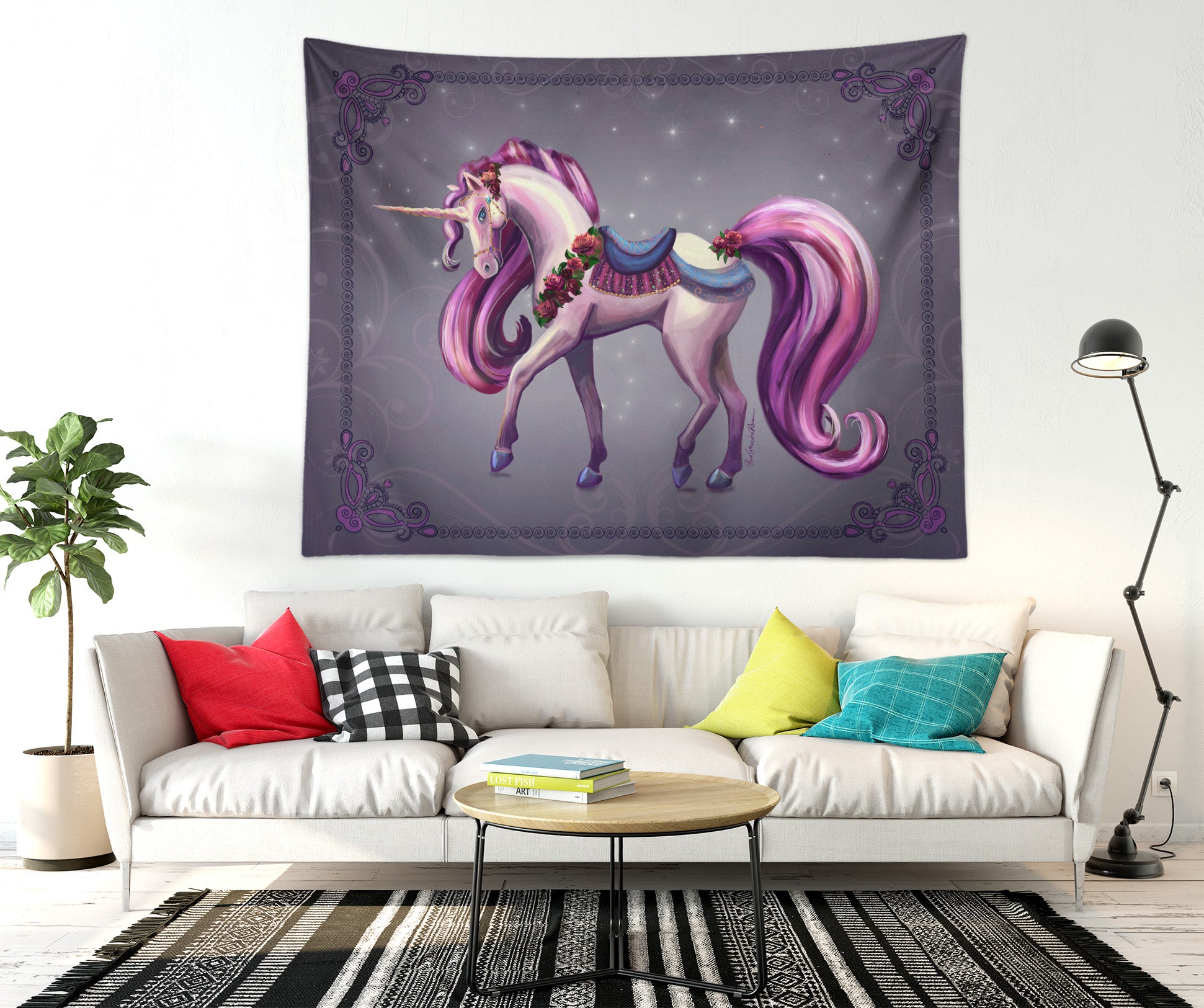 3D Wreath Unicorn 959 Rose Catherine Khan Tapestry Hanging Cloth Hang