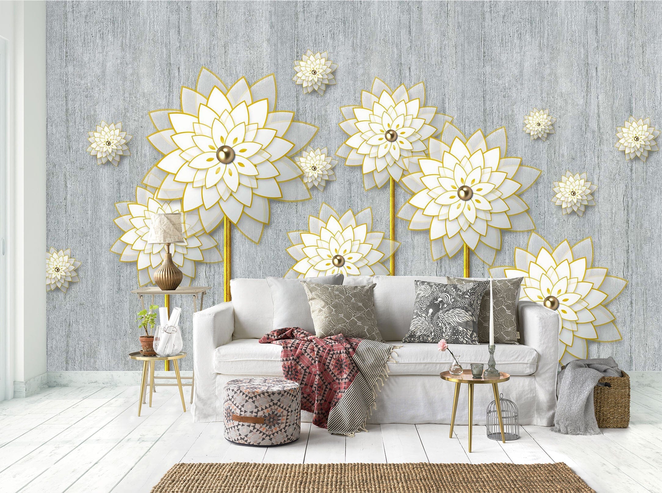 3D White Lotus 2069 Wall Murals Wallpaper AJ Wallpaper 2 