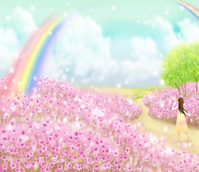 3D Rainbow Cherry Flower Manor 98 Wallpaper AJ Wallpaper 