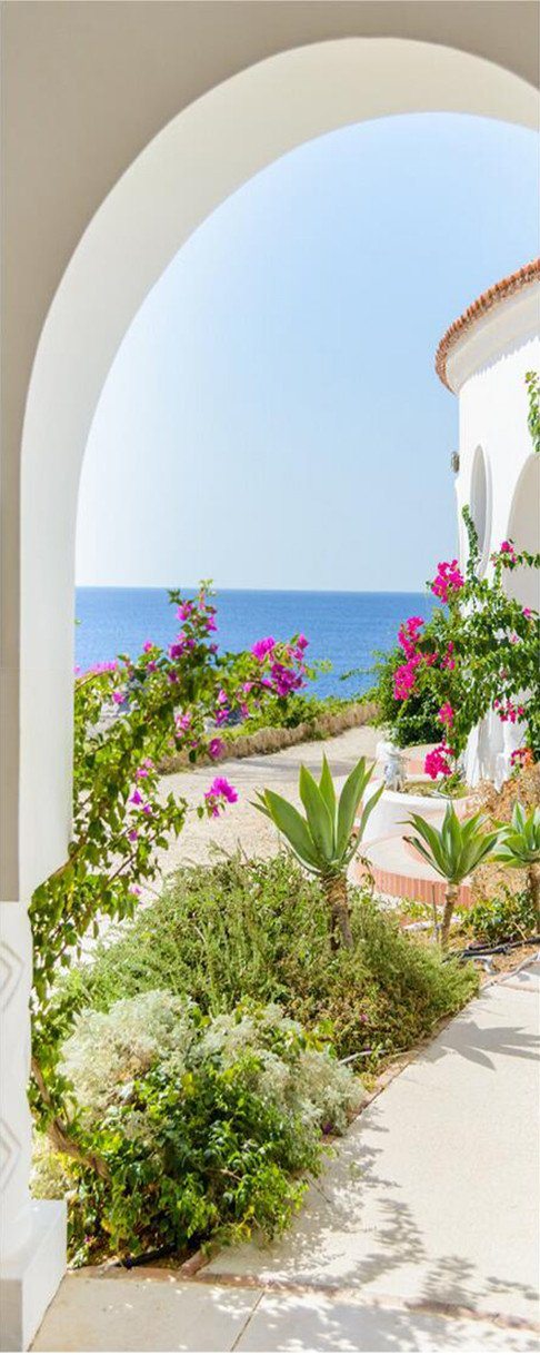 3D blue seascape door mural Wallpaper AJ Wallpaper 