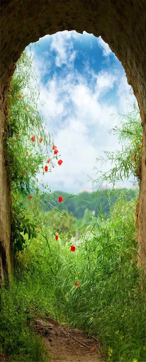 3D green weeds door mural Wallpaper AJ Wallpaper 