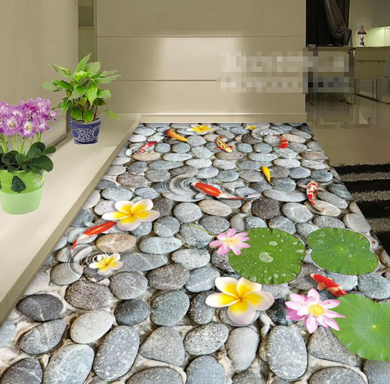 3D Flowers And Pebbles Floor Mural Wallpaper AJ Wallpaper 2 