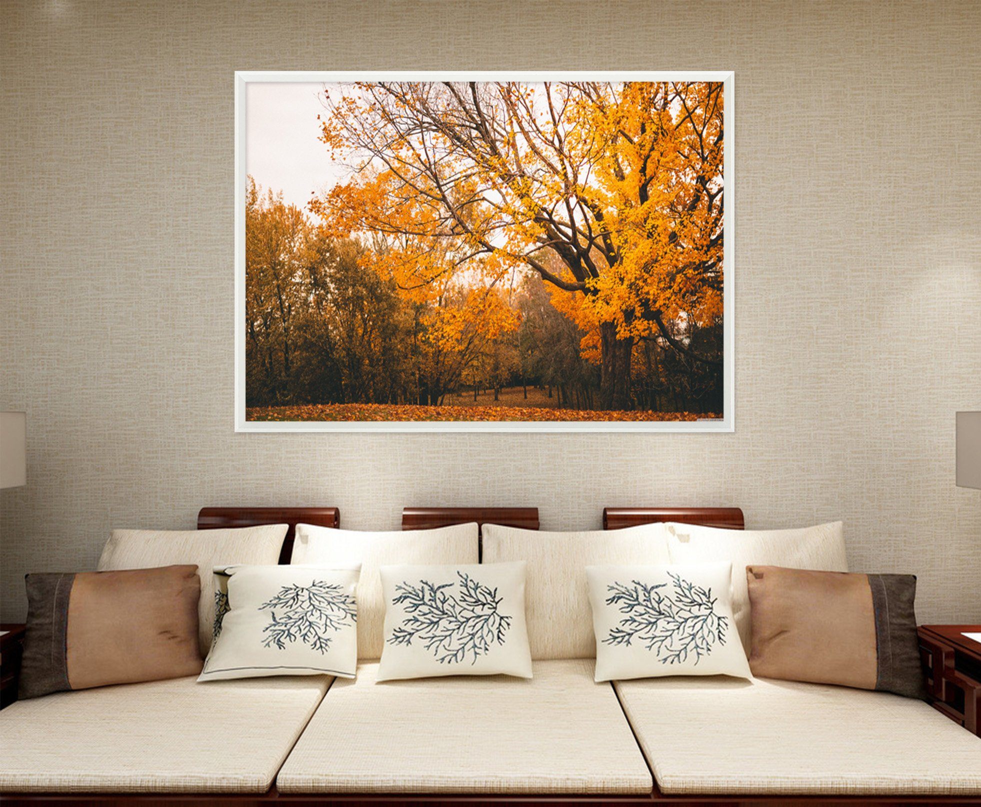 3D Autumn Leaves 021 Fake Framed Print Painting Wallpaper AJ Creativity Home 