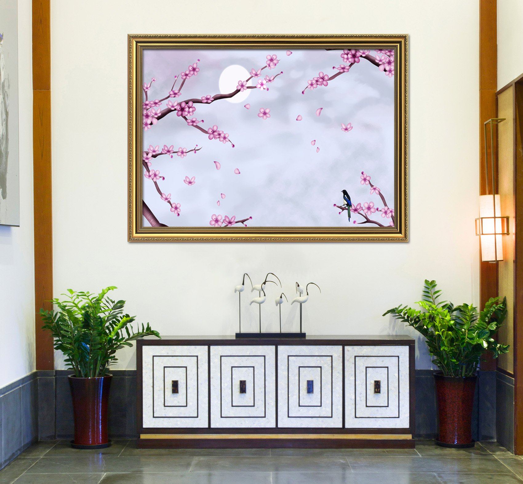 3D Moon Plum 200 Fake Framed Print Painting Wallpaper AJ Creativity Home 