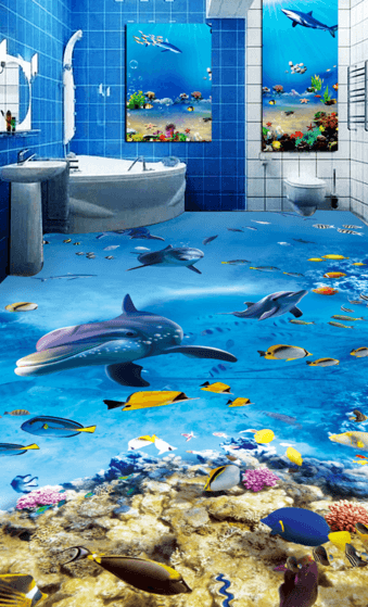 3D Dancing Fish Floor Mural Wallpaper AJ Wallpaper 2 