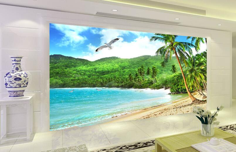 3D Ocean Beach Forest Crane Wallpaper AJ Wallpaper 1 