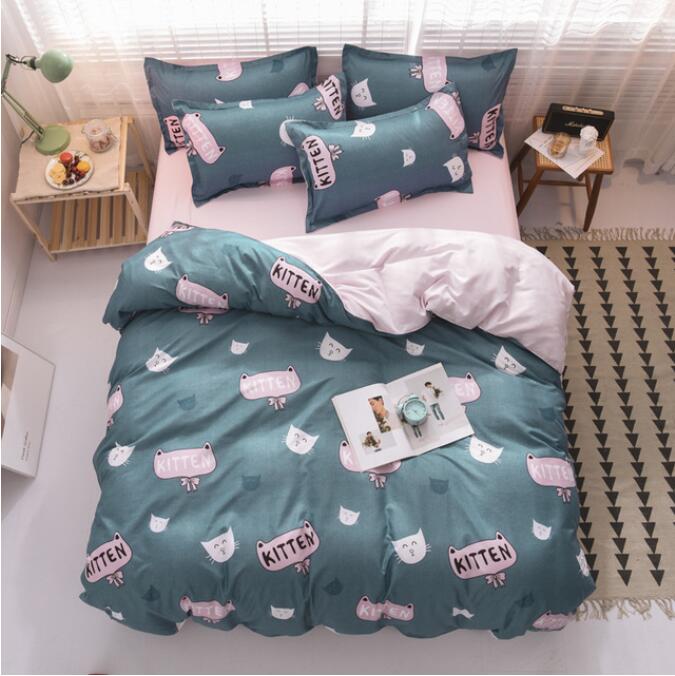 3D Green Background Cartoon Cat Head 2109 Bed Pillowcases Quilt