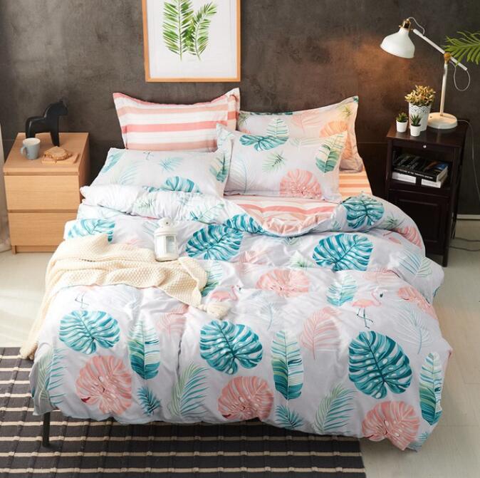 3D Green Pink Leaves 2148 Bed Pillowcases Quilt
