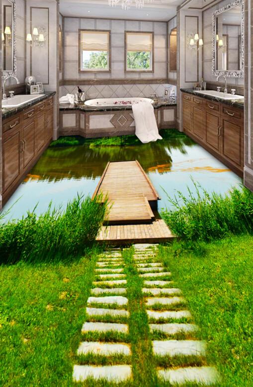 3D River Plank Bridge Floor Mural Wallpaper AJ Wallpaper 2 