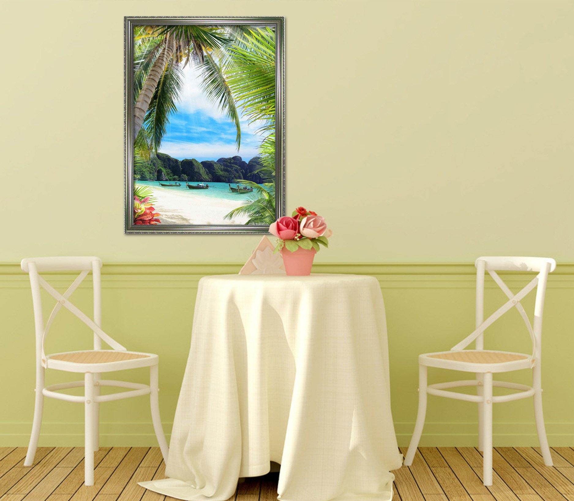 3D Coconut Boat 047 Fake Framed Print Painting Wallpaper AJ Creativity Home 