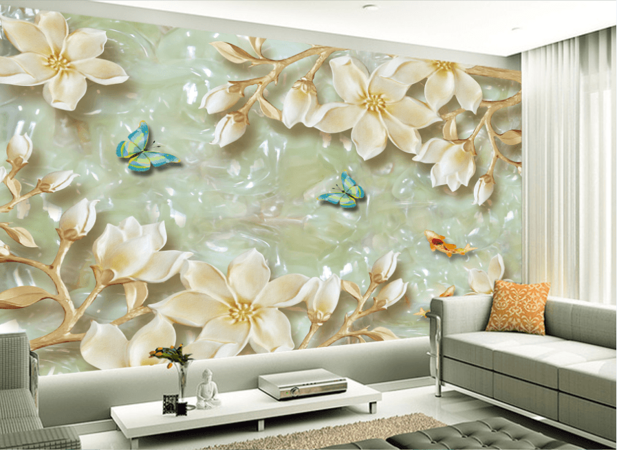 3D Jade Metal Flowers Wallpaper AJ Wallpaper 1 