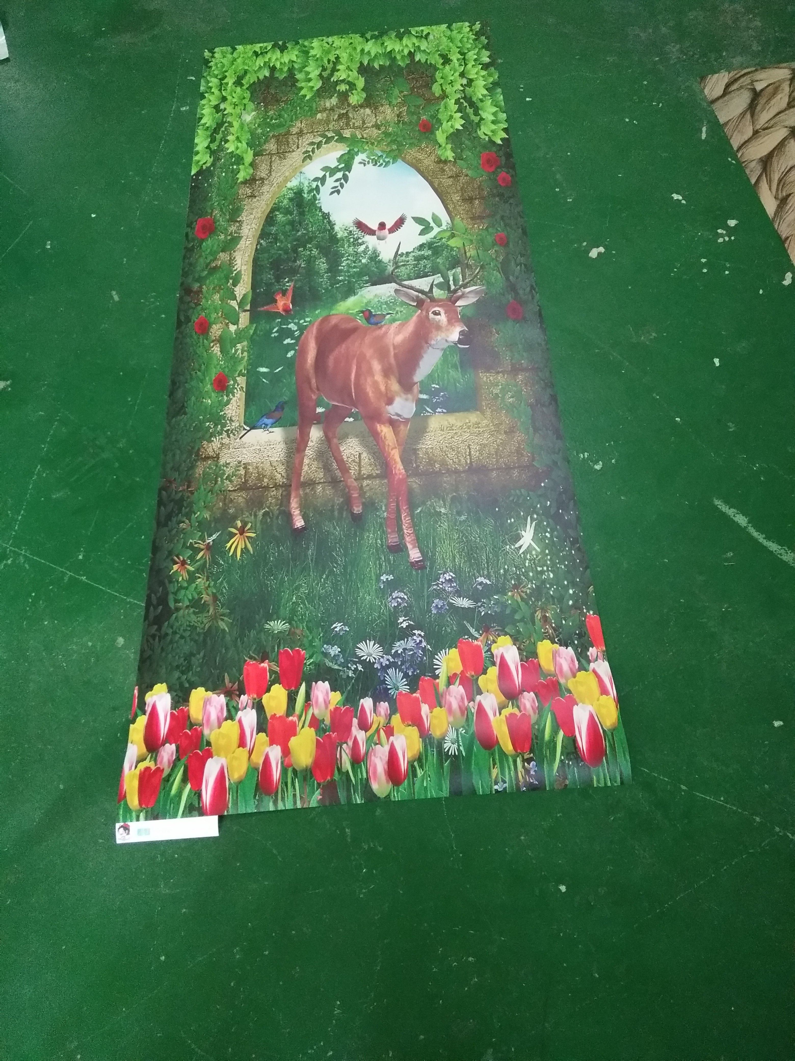 3D elk flower the green grass door mural Wallpaper AJ Wallpaper 