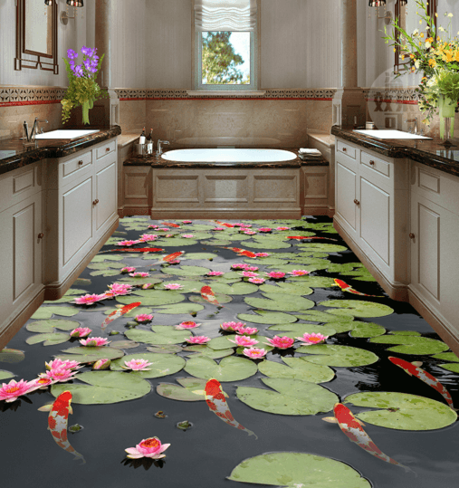3D Lotus Pond 030 Floor Mural Wallpaper AJ Wallpaper 2 