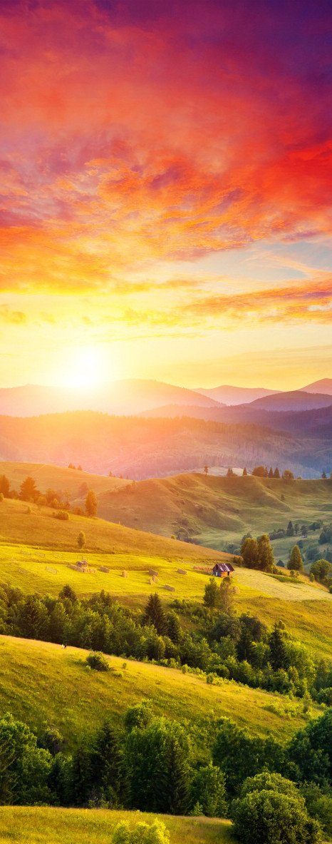 3D mountains sunset glow door mural Wallpaper AJ Wallpaper 