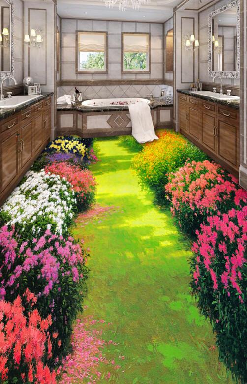 3D Flowers Road Floor Mural Wallpaper AJ Wallpaper 2 