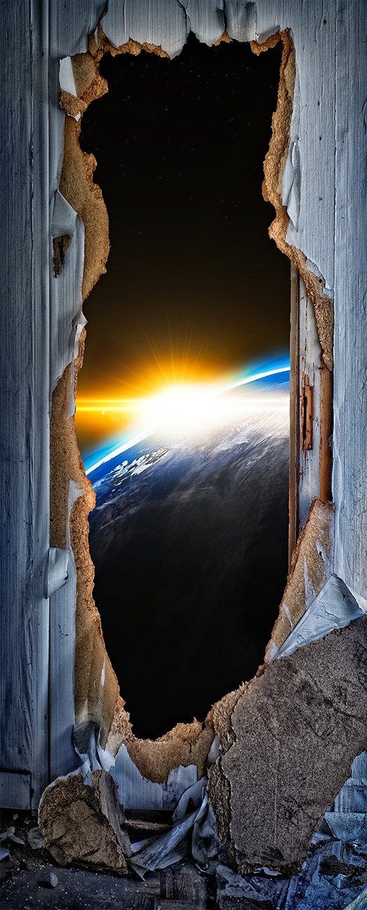 3D universe shining light door mural Wallpaper AJ Wallpaper 