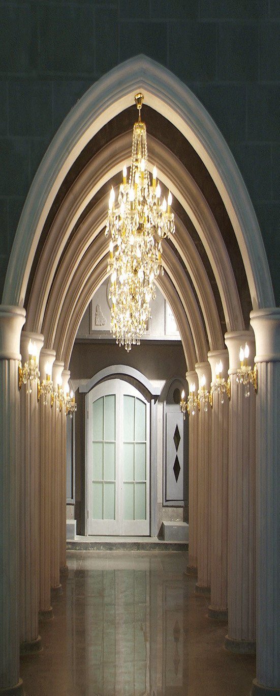 3D spire a chandelier arch corridor door mural Wallpaper AJ Wallpaper 