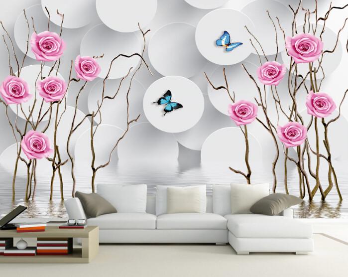 3D Simple Circle Rose Butterfly Wallpaper AJ Wallpaper 1 