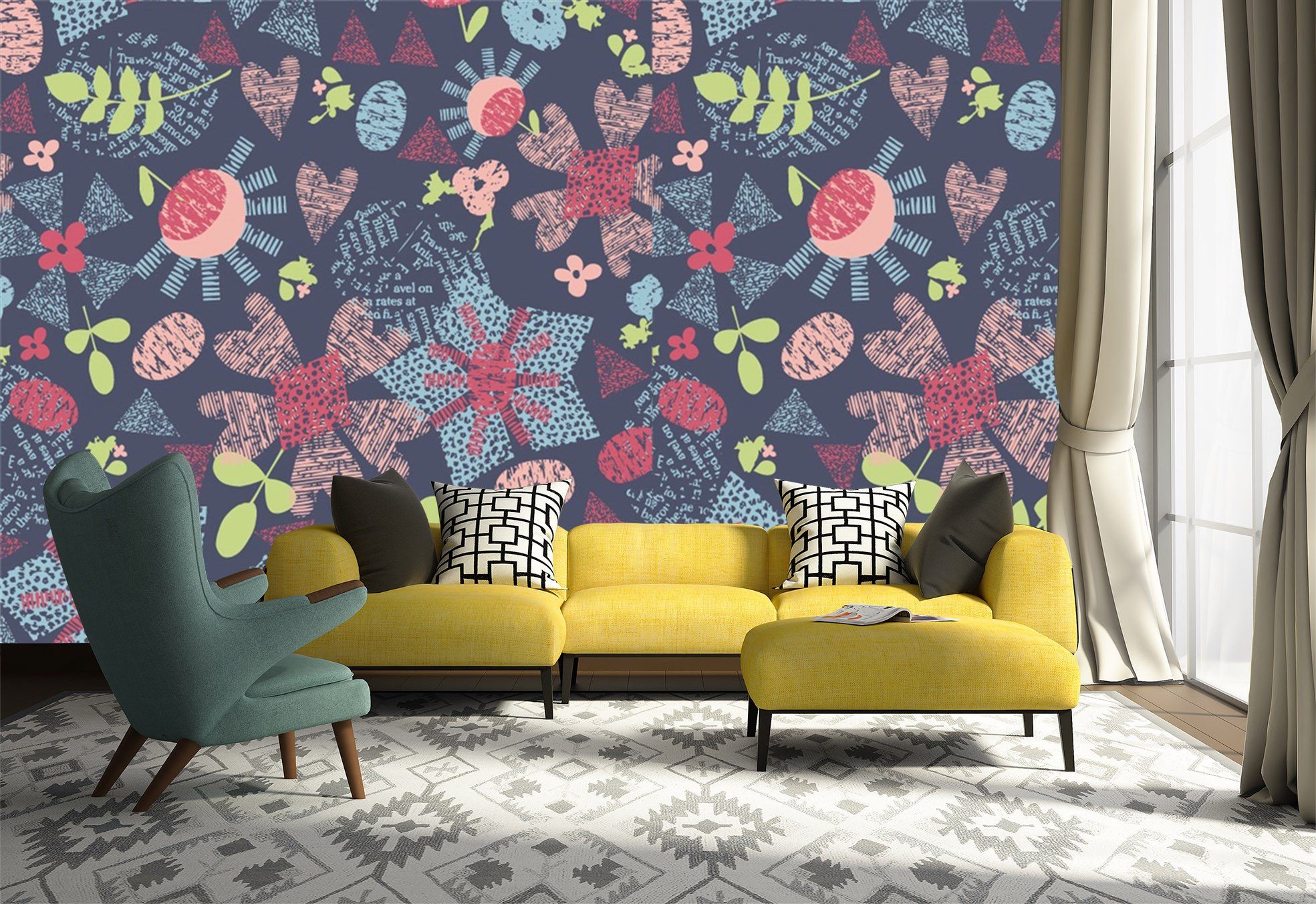 3D Flowers Pattern 035 Wallpaper AJ Wallpaper 