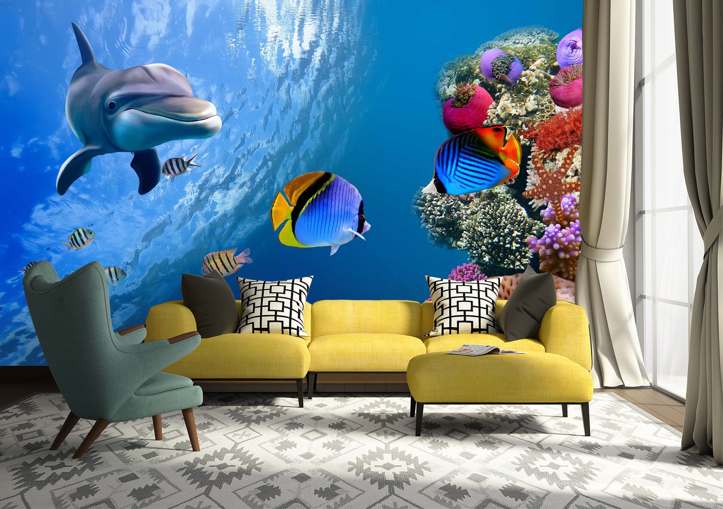 3D Cute Dolphin 1003 Wall Murals Wallpaper AJ Wallpaper 2 