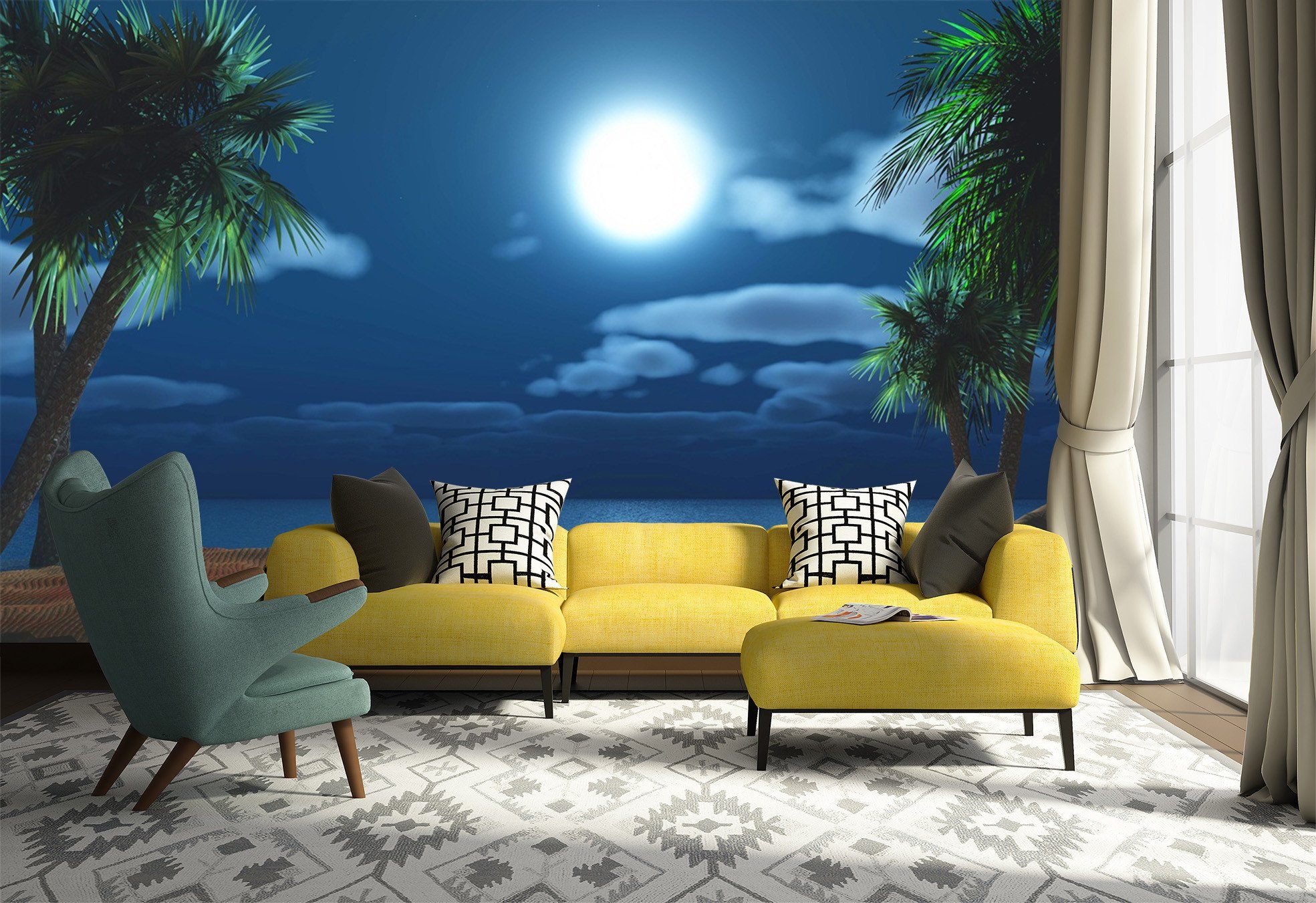 3D Moon Sky Beach Night 628 Wallpaper AJ Wallpaper 