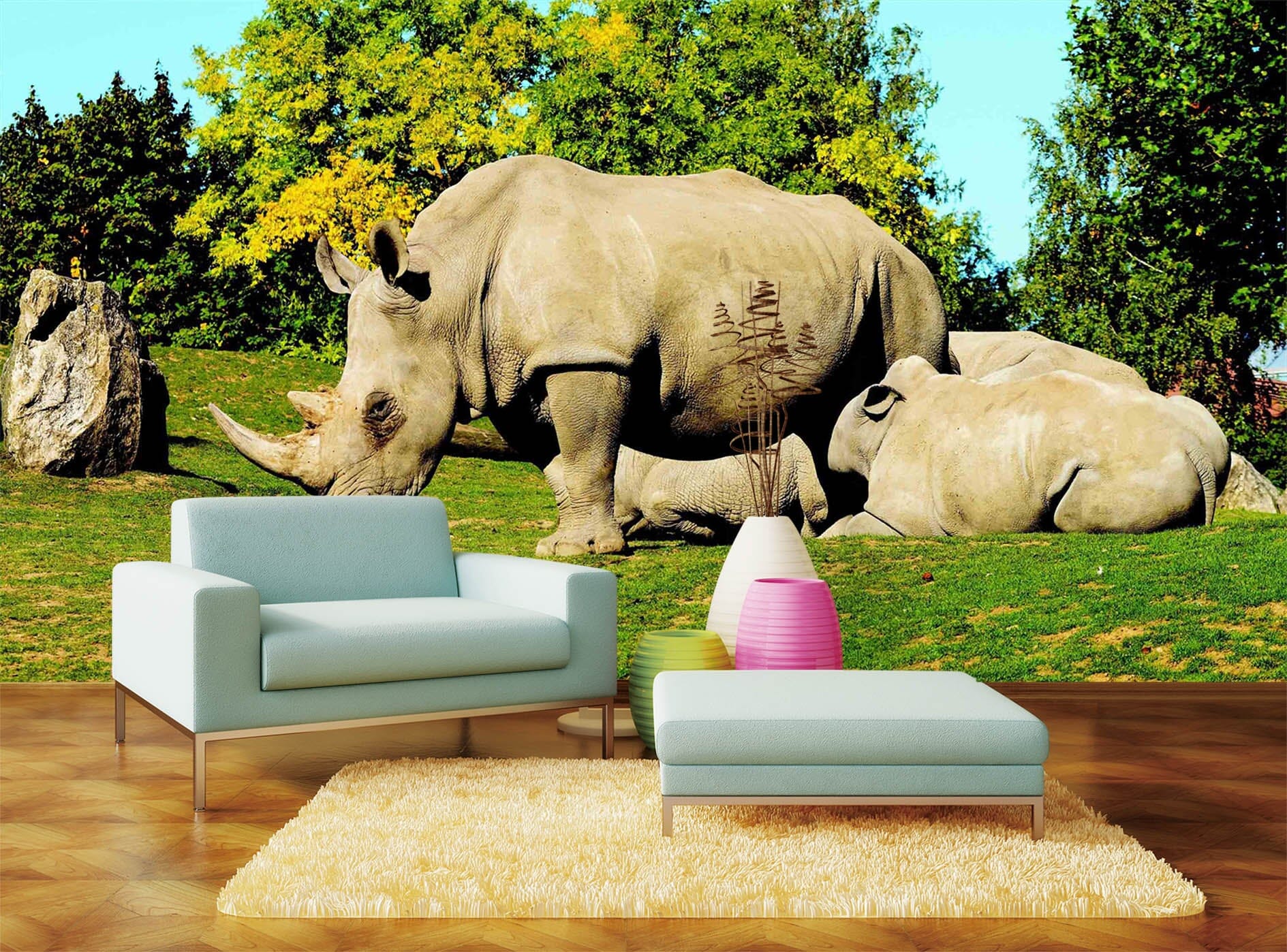 3D Forest Rhino 1069 Wall Murals Wallpaper AJ Wallpaper 2 