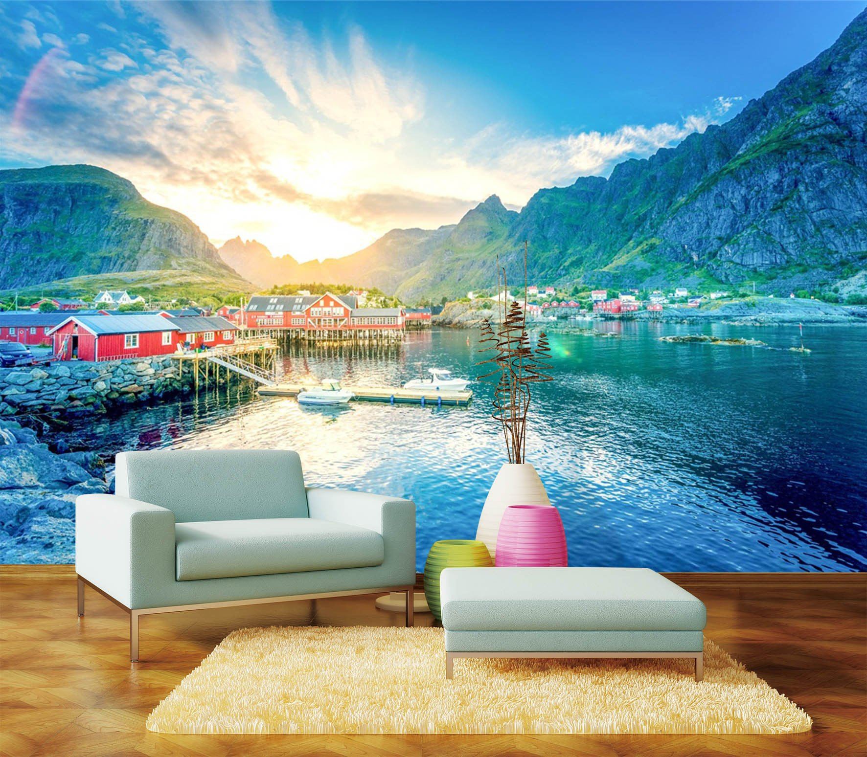 3D Blue river Village Scenery 99 Wallpaper AJ Wallpaper 