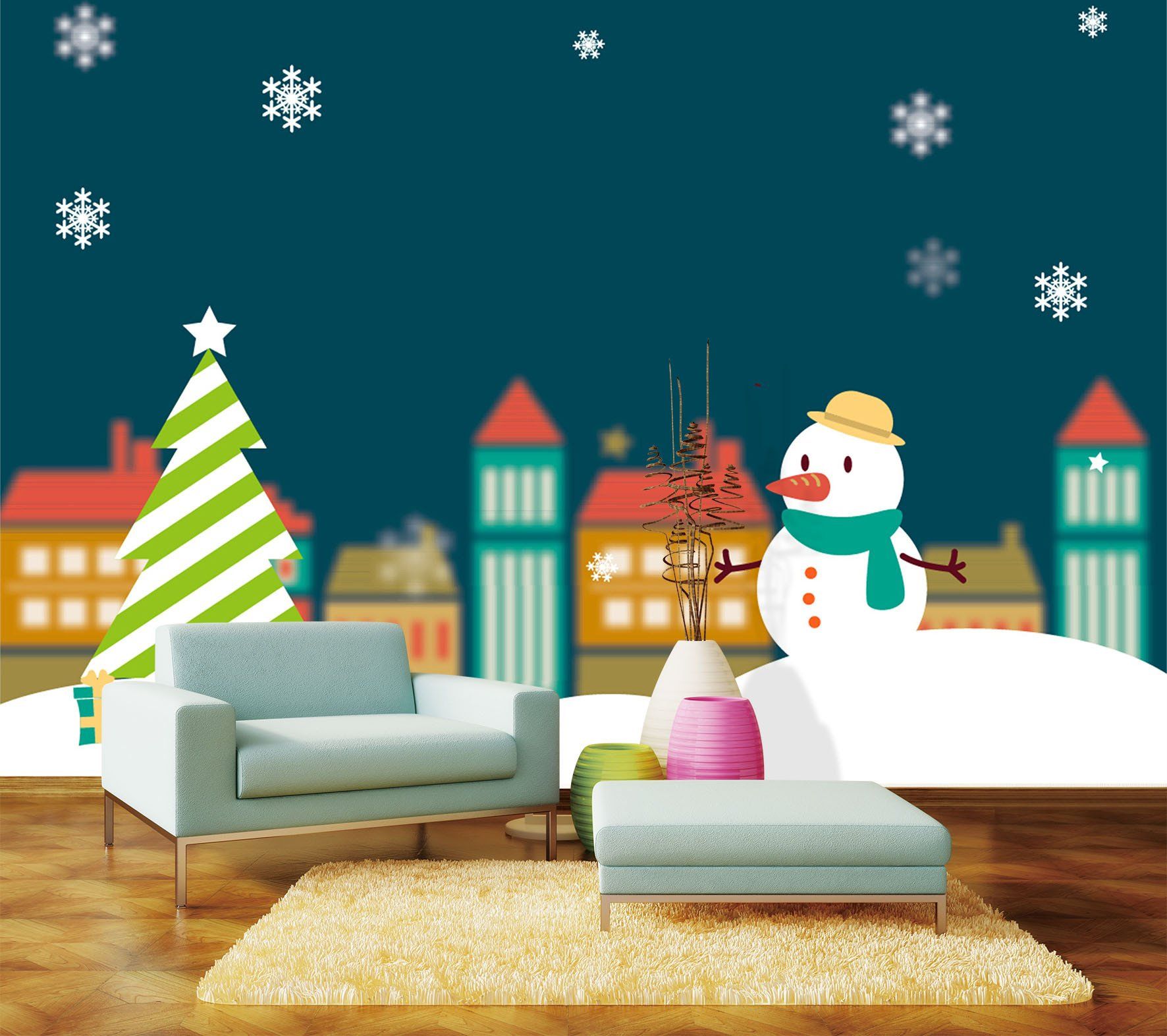 3D Christmas Sky Snowman Building 3 Wallpaper AJ Wallpapers 