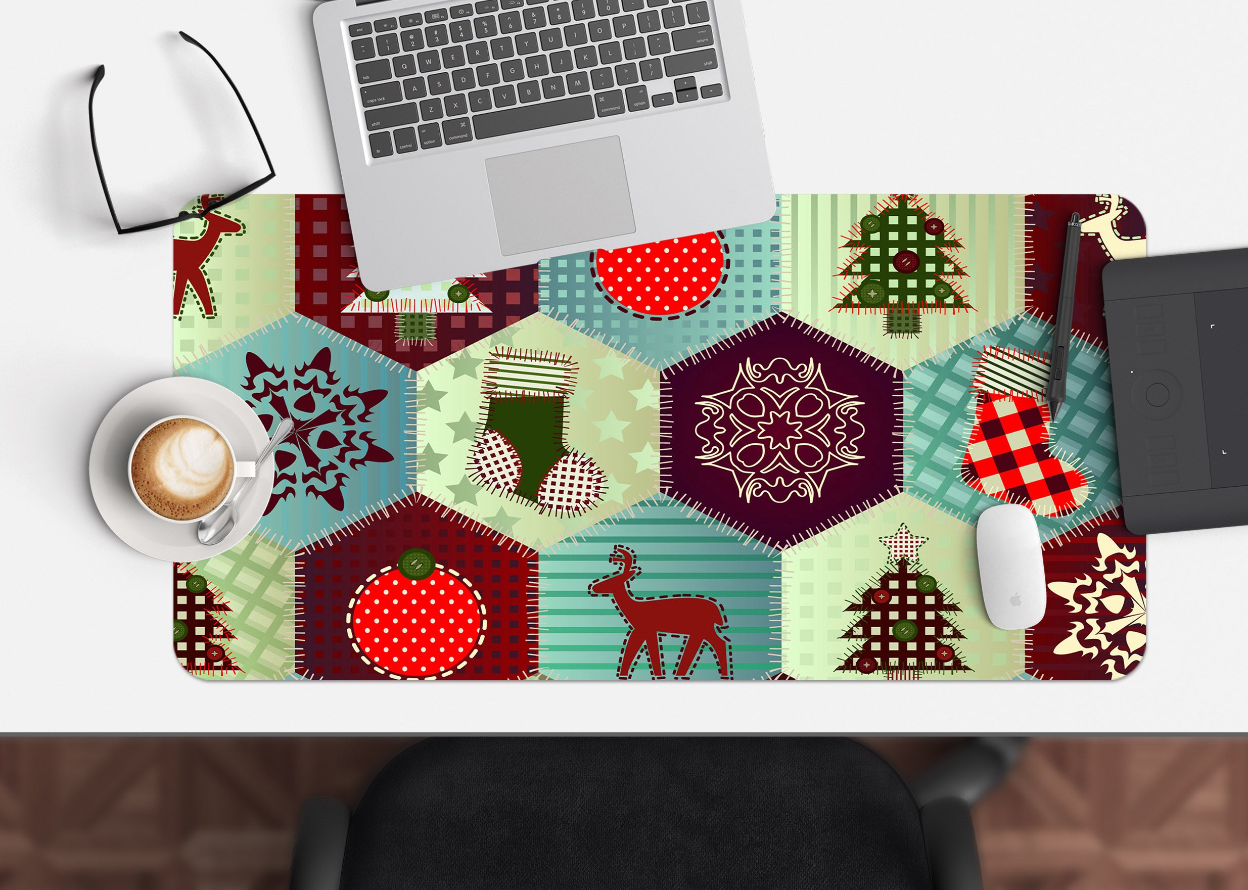 3D Snowflake Deer Hexagon 51195 Christmas Desk Mat Xmas