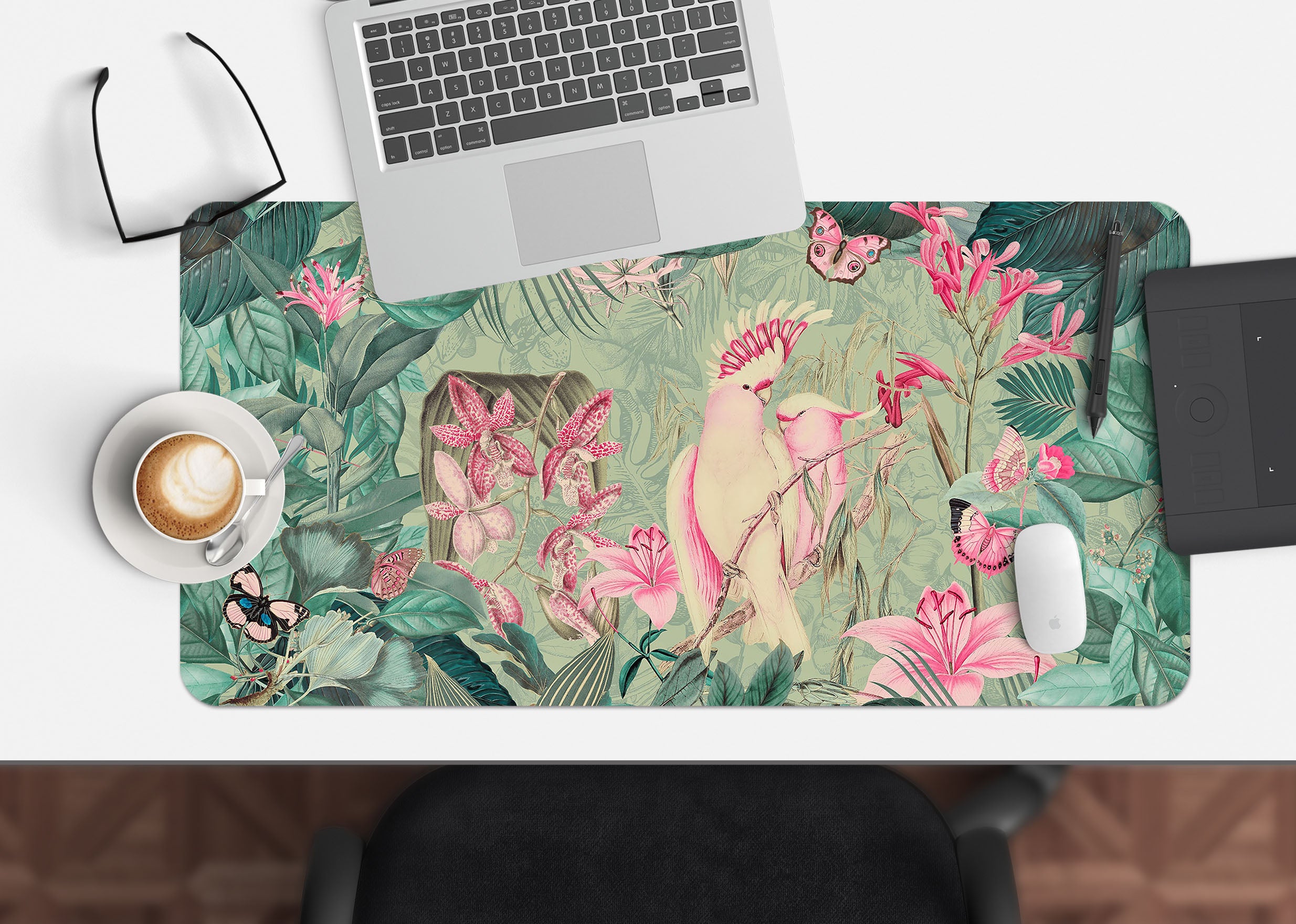 3D Pink Parrot Lily 991 Andrea Haase Desk Mat
