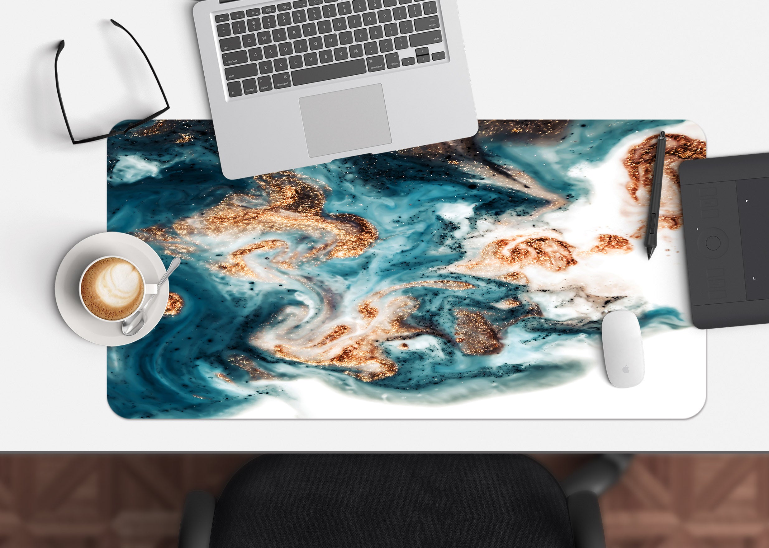 3D Dark Green Golden Texture 18016 Desk Mat