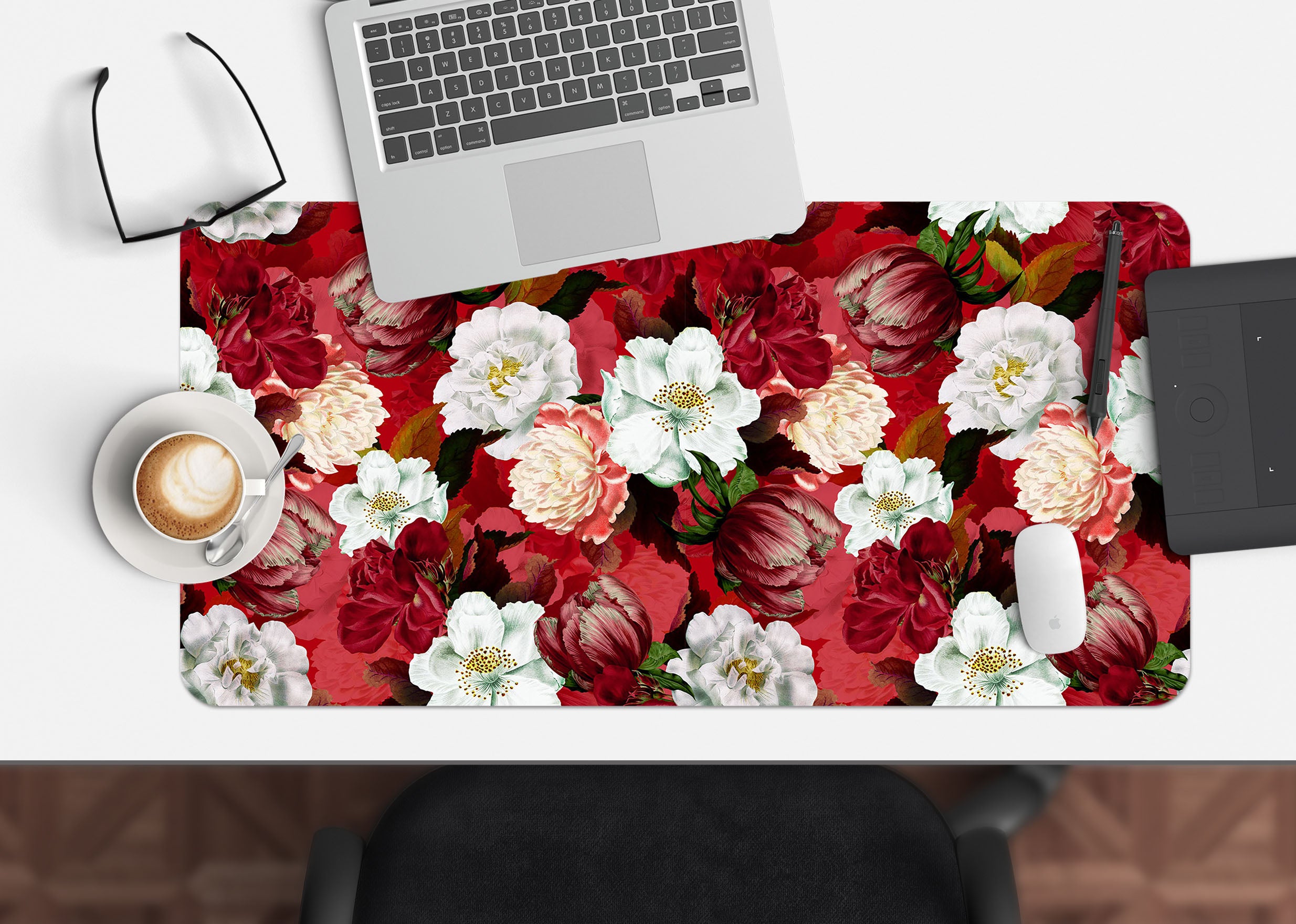 3D Red White Flowers Pattern 120200 Uta Naumann Desk Mat