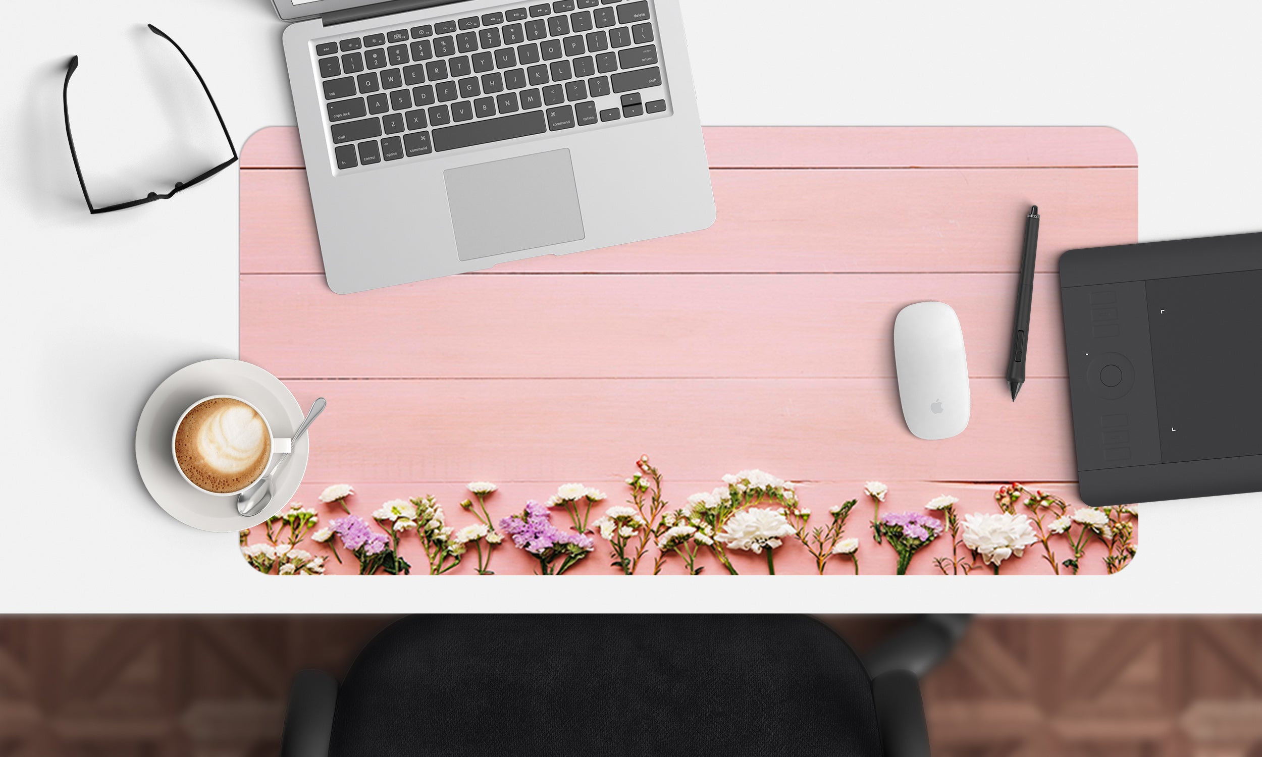 3D Pink Background Flowers 17047 Desk Mat