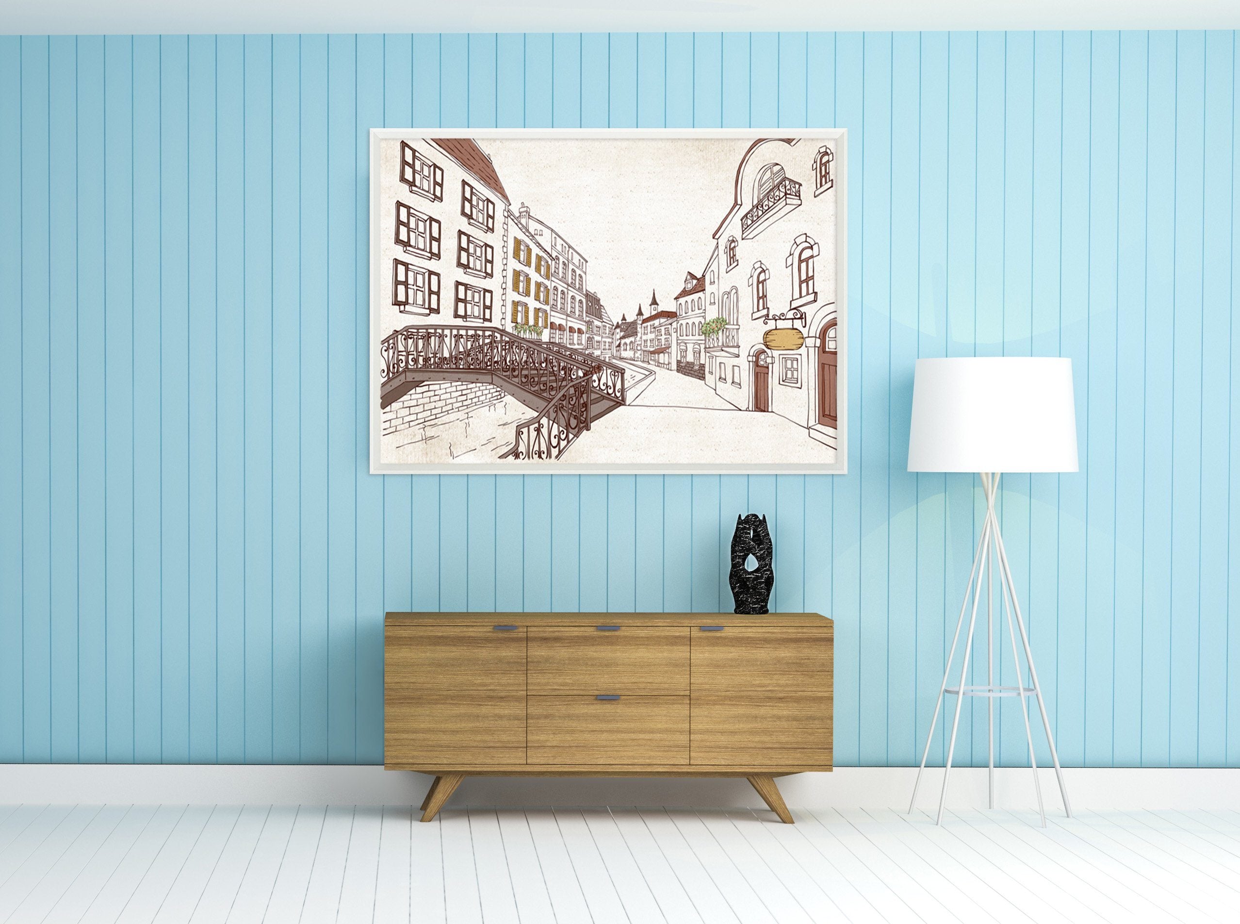 3D Small Bridge 003 Fake Framed Print Painting Wallpaper AJ Creativity Home 