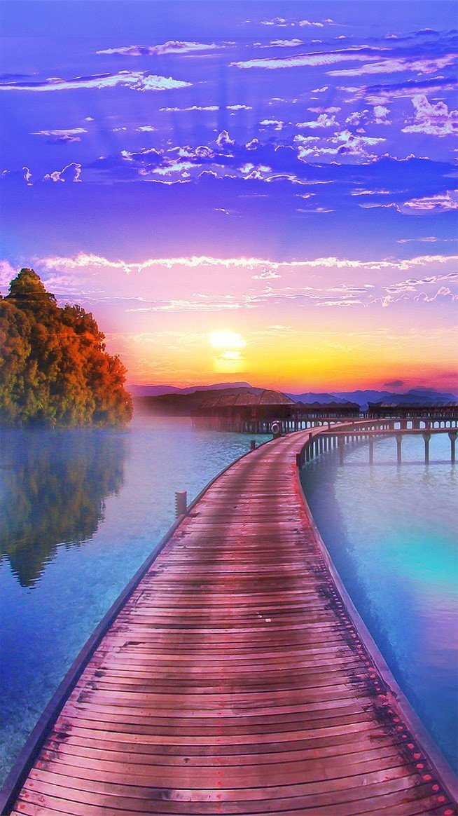 3D lake plank bridge sunset door mural Wallpaper AJ Wallpaper 