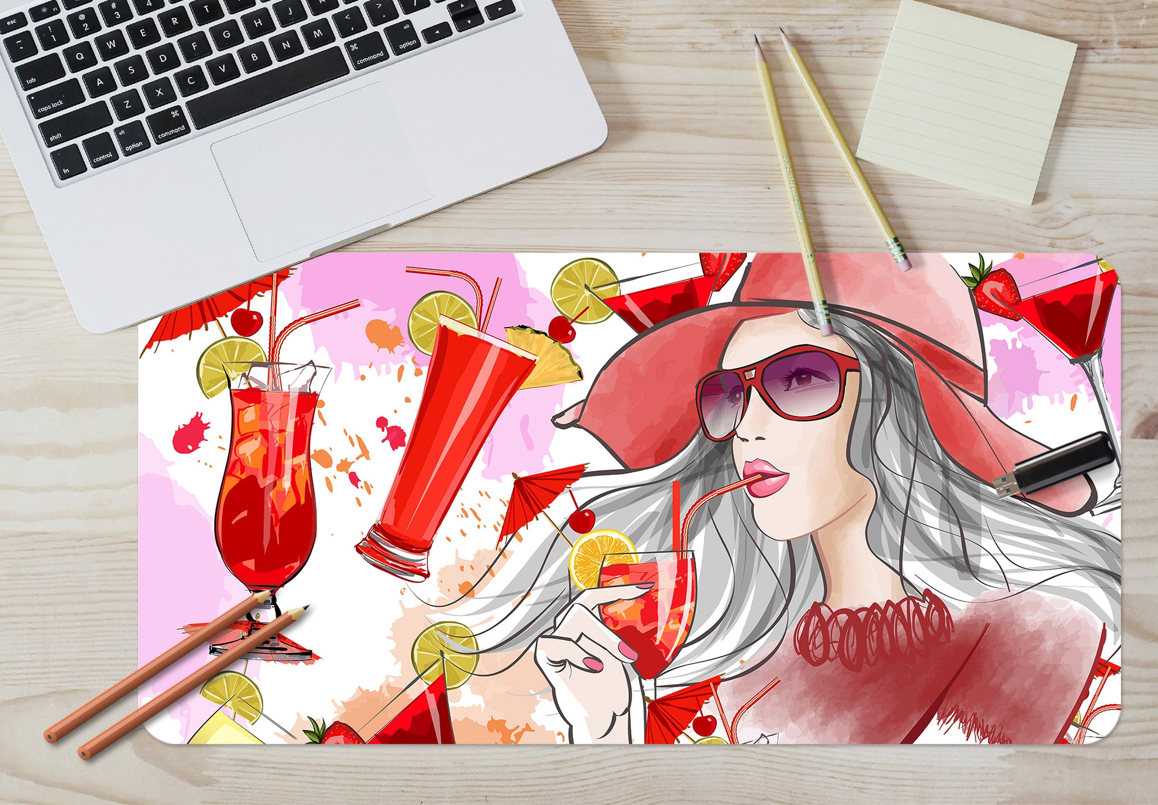 3D Red Girl 17137 Desk Mat