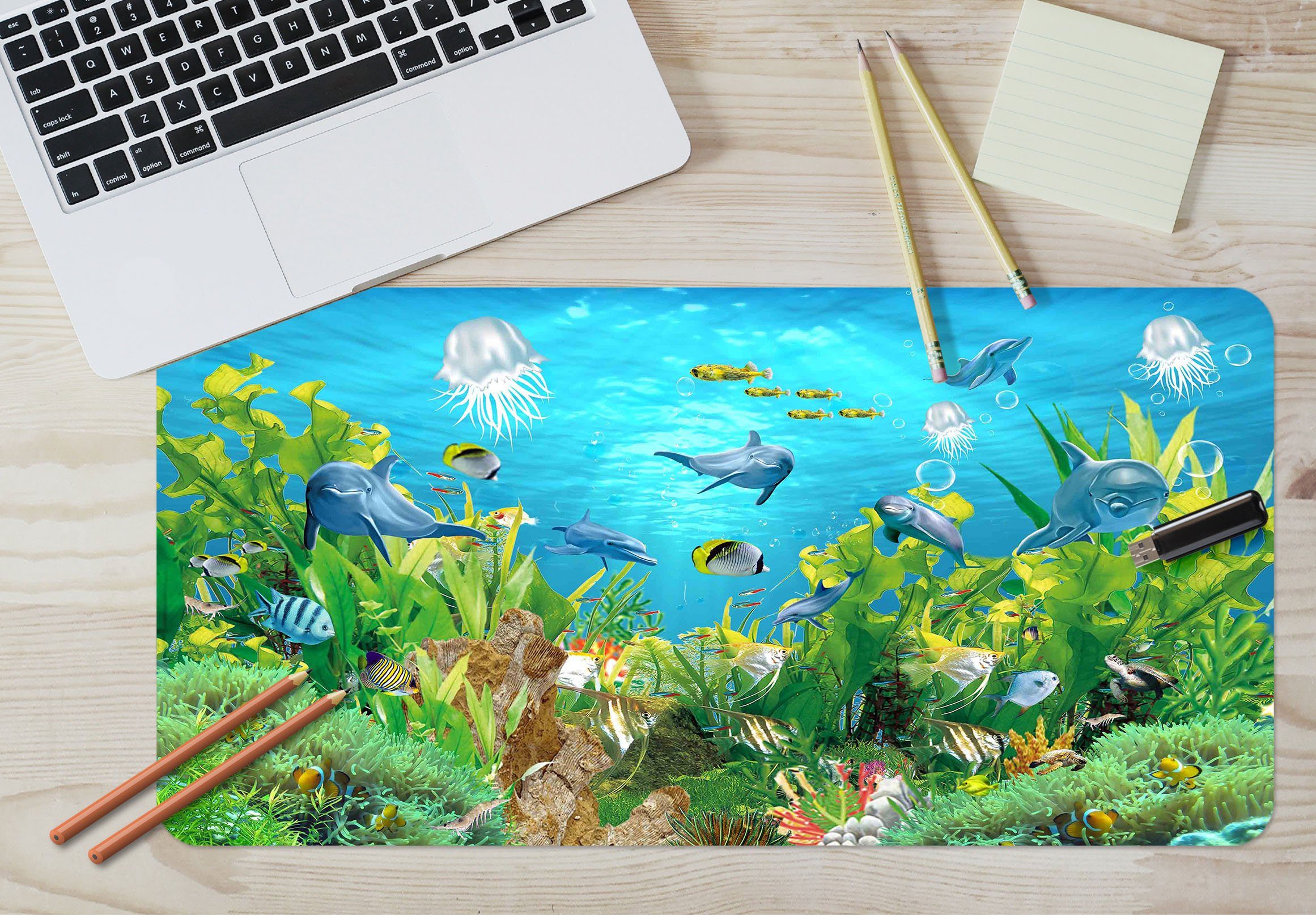 3D Jellyfish Dolphin 011 Desk Mat Mat AJ Creativity Home 
