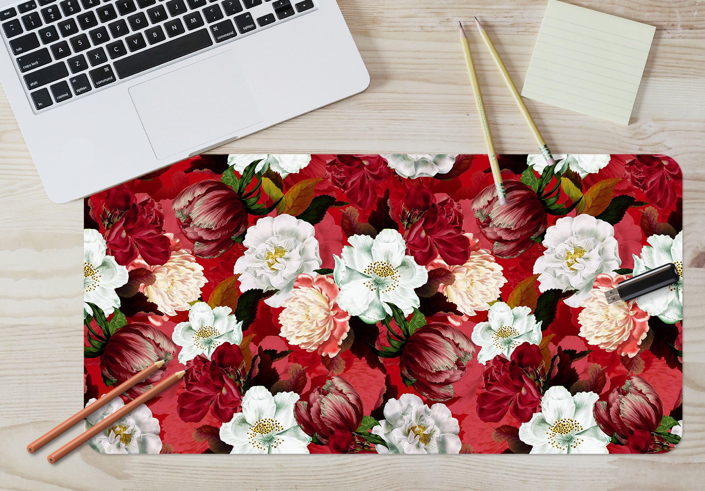 3D Red White Flowers Pattern 120200 Uta Naumann Desk Mat