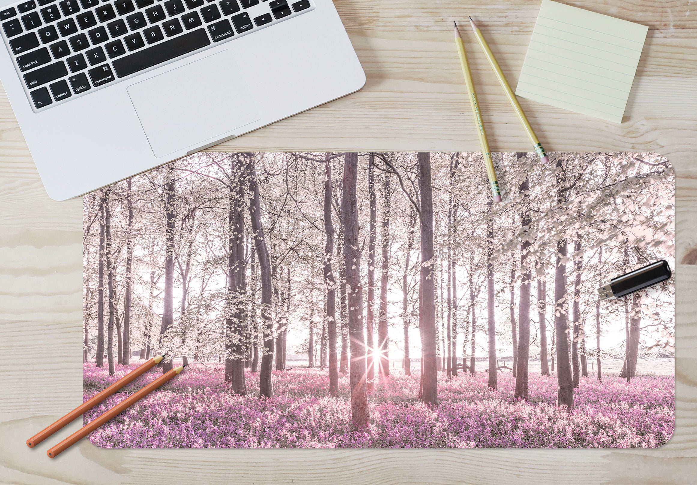 3D Pink Flowers Trees 7756 Assaf Frank Desk Mat