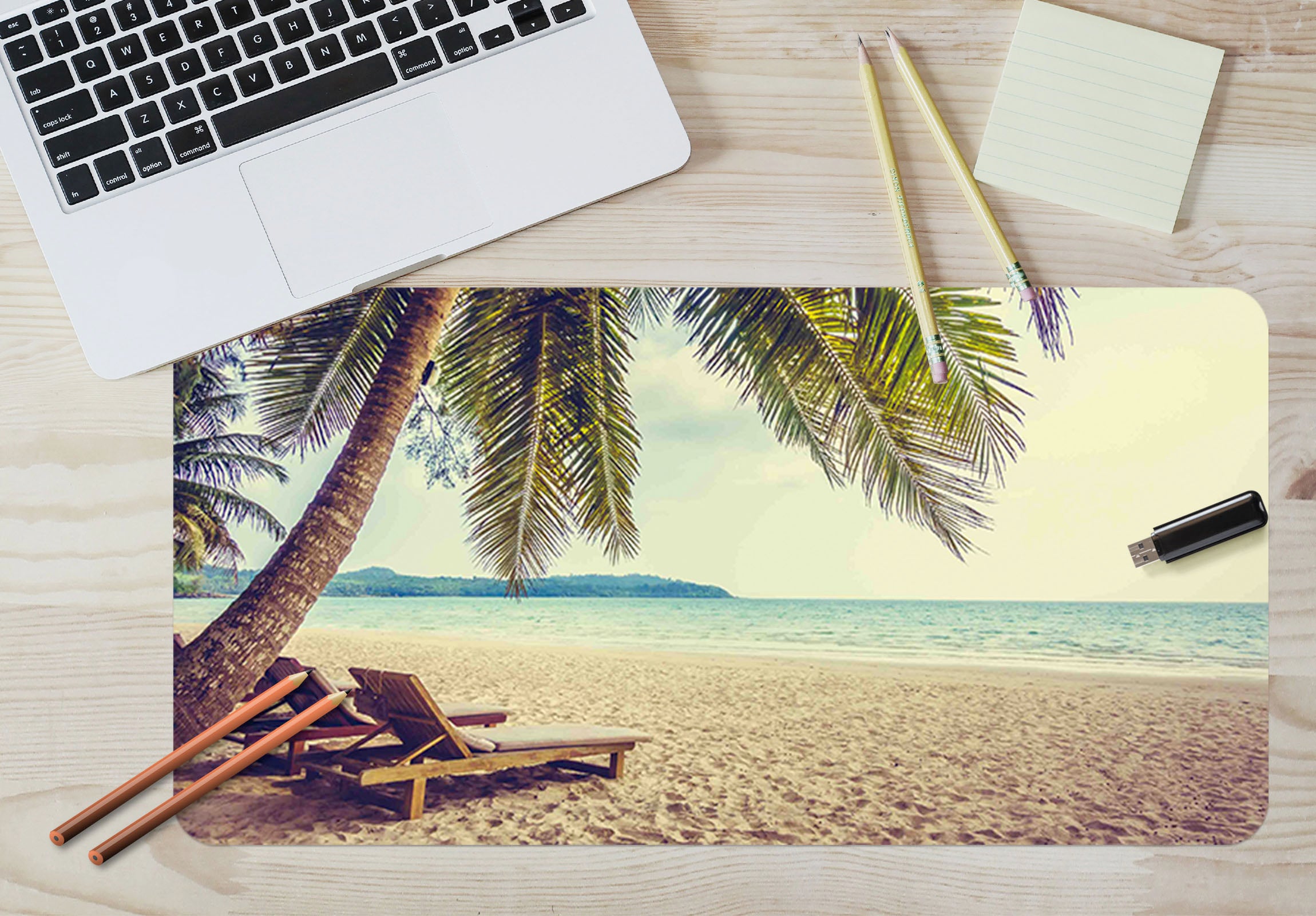 3D Coconut Tree Beach 17026 Desk Mat