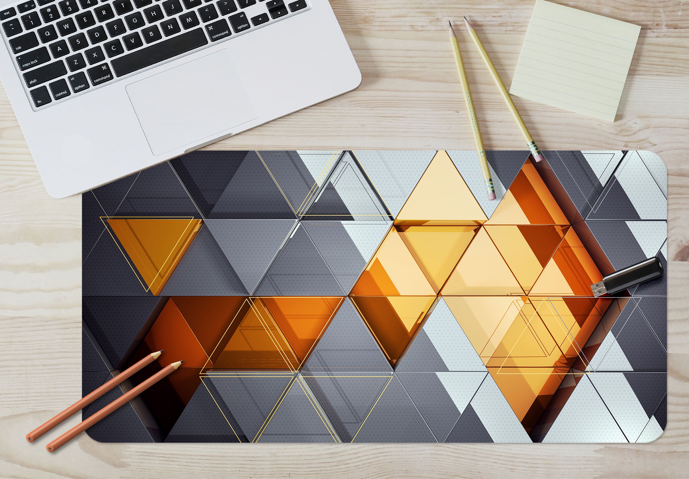 3D Gray Golden Triangle 17190 Desk Mat